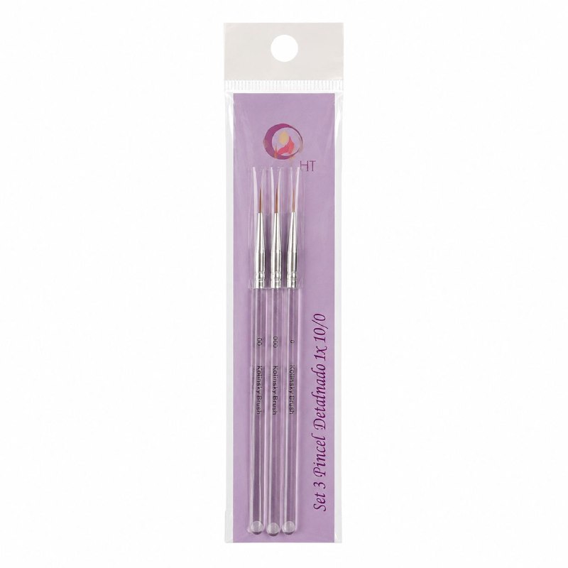 SET DE 3 PINCELES DELINEADORES DE PUNTA FINA CON MANGO TRANSPARENTE (0, 00, 000) QUEENIGHT PROFESSIONAL 1 UND