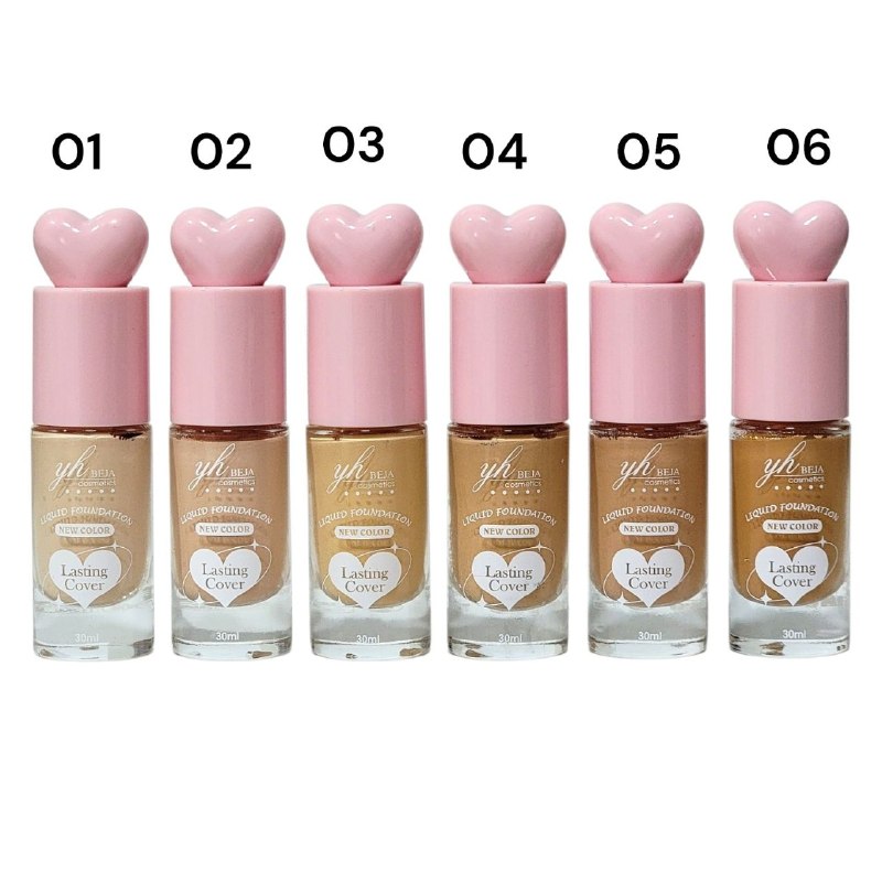 BASE LIQUIDA ACABADO MATE SUAVE CON COBERTURA MEDIA LARGA DURACION 6 TONOS YH BEJA COSMETICS 30ML