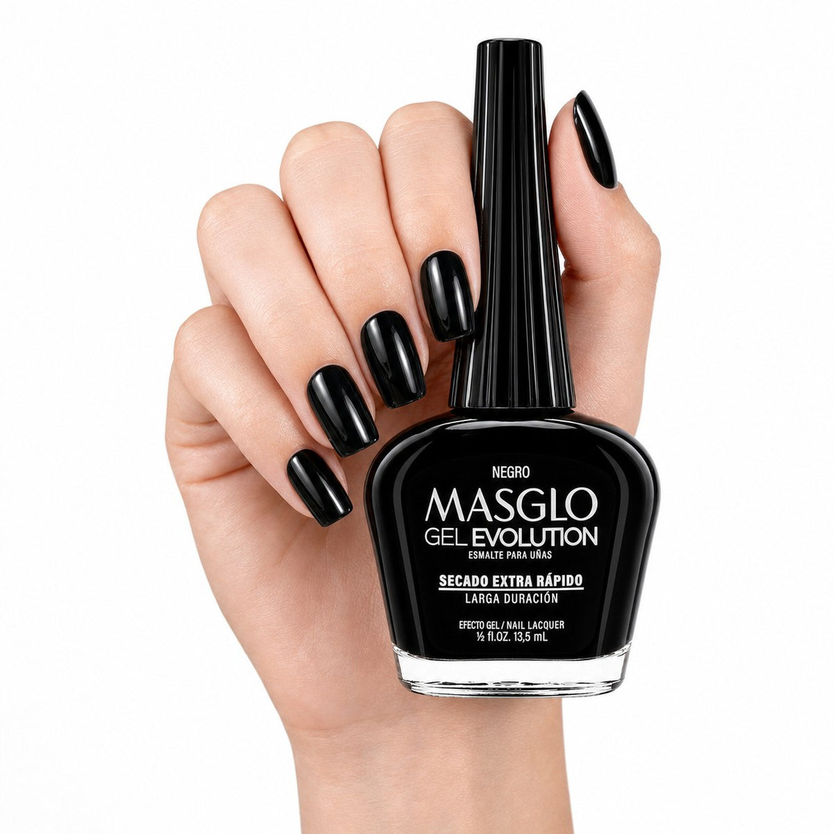 ESMALTE DE UÑAS CON EFECTO GEL DE SECADO EXTRA RÁPIDO MASGLO GEL EVOLUTION PASO 2 "ESTILO NEGRO" 13.5 ML