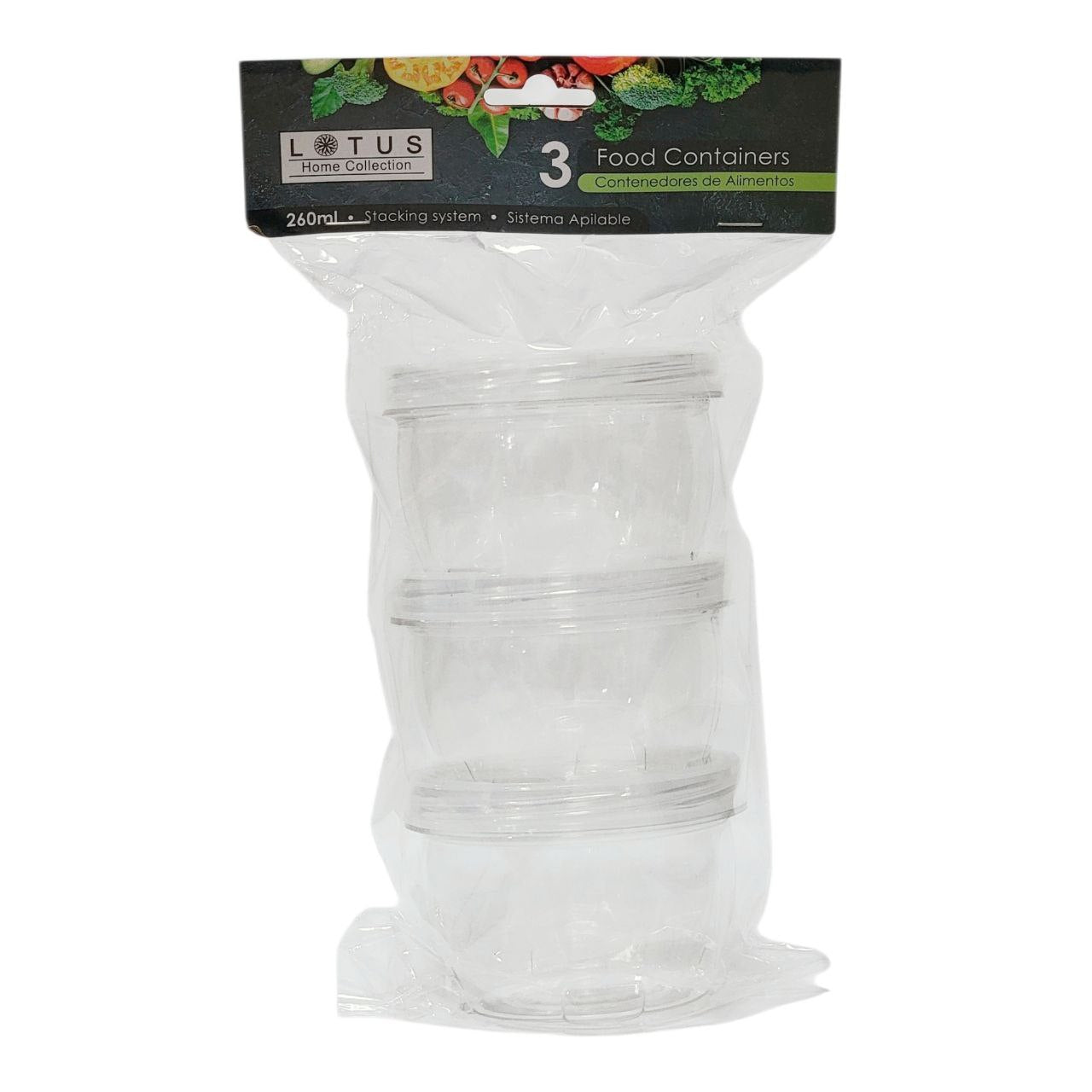 RECIPIENTE DE ALIMENTOS DE PLASTICO REDONDO 3PCS LOTUS 260ML