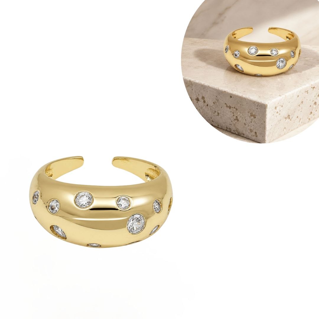 ANILLO DE ENCHAPE PARA DAMA CON CIRCONES INCRUSTADOS TALLA 8