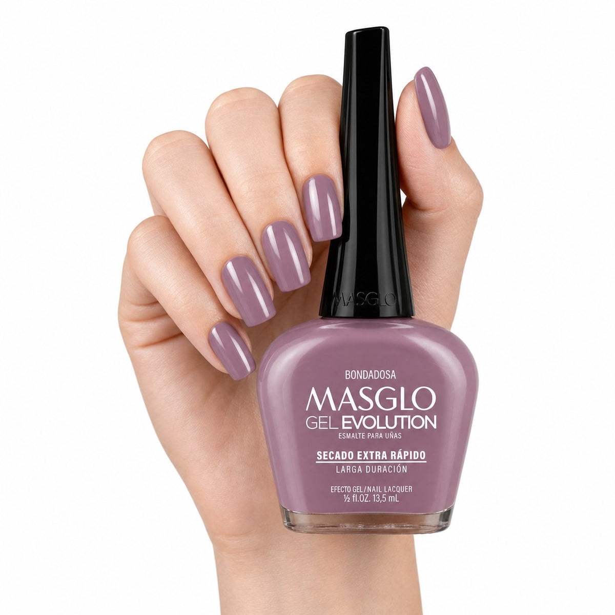 ESMALTE DE UÑAS CON EFECTO GEL DE SECADO EXTRA RÁPIDO MASGLO GEL EVOLUTION PASO 2 "ESTILO BONDADOSA" 13.5 ML