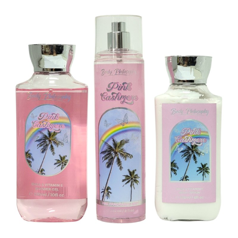 SET BODY PHILOSOPHY PINK CASHMERE SPLASH 250ML, CREMA CORPORAL 236ML, SHOWER GEL 295ML (M) DUPE BATH AND BODY PINK CASHMERE