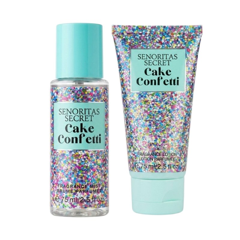 SET MINI SENORITAS SECRET CAKE CONFETTI SPLASH 75ML CREMA CORPORAL 75ML (M) (AROMA SIMILAR VICTORIAS SECRET CAKE CONFETTI)