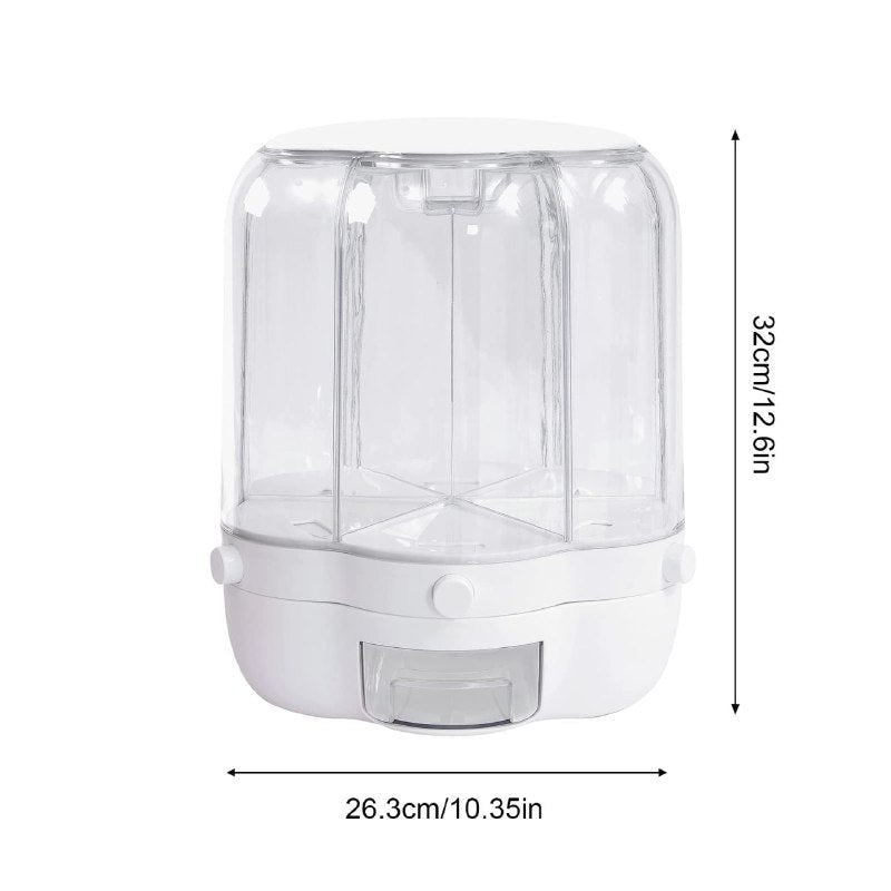 RECIPIENTE DISPENSADOR ALMACENADOR GIRATORIO DE ALIMENTOS SECOS Y CEREALES DE 6 REJILLAS 26.3X32CM