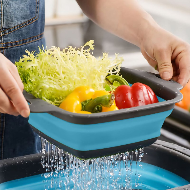 CANASTA COLADORA PLEGABLE DE SILICONA PARA COCINA, ESCURRIDOR DE FRUTAS Y VERDURAS 2 PIEZAS