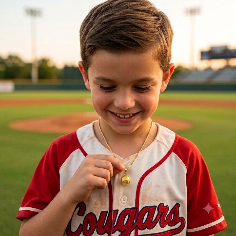 DIJE DE ENCHAPE PARA NIÑO CON DISEÑO DE PELOTA DE BEISBOL 2.2CM