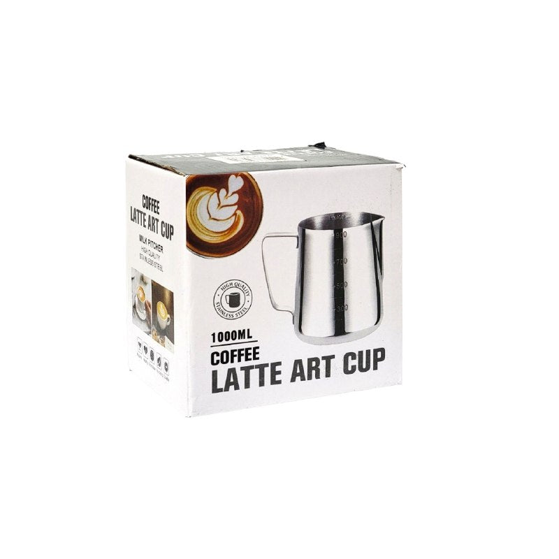 RECIPIENTE JARRA DE VAPORIZACION Y PRECISION PARA ARTE EN CAFE LATTE DE ACERO INOXIDABLE 1000ML