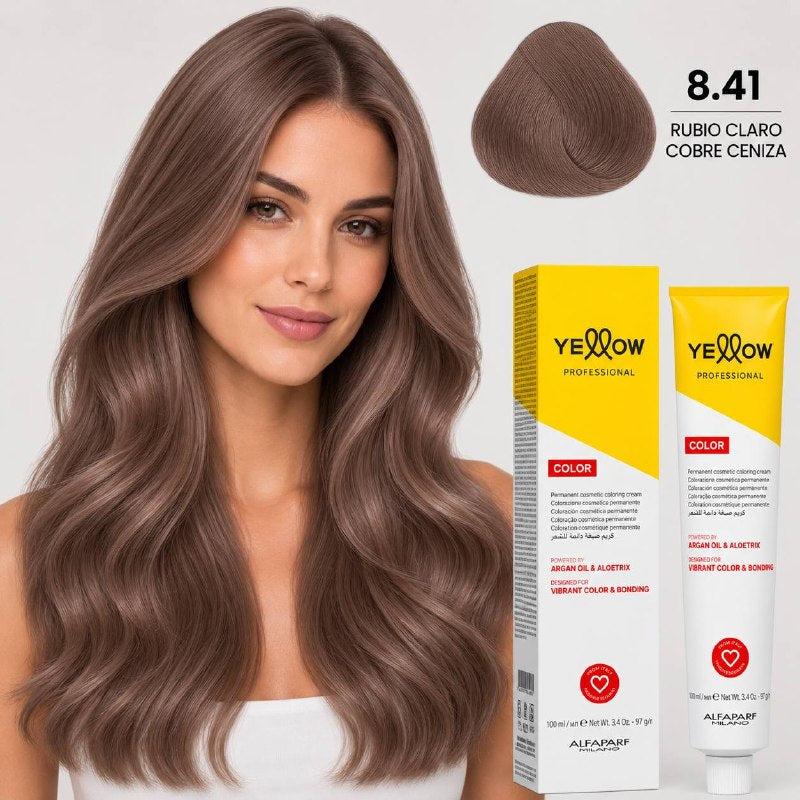 TINTE PERMANENTE PARA EL CABELLO CON ACEITE DE ARGAN Y ALOETRIX TONO 8.41 RUBIO CLARO COBRE CENIZA ALFAPARF 100ML