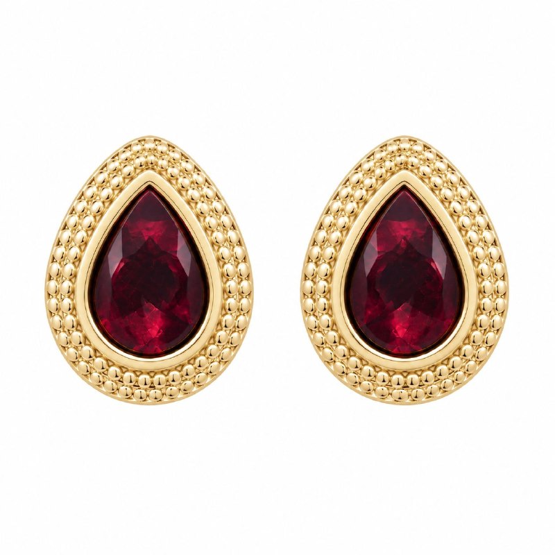 ARITOS DE ENCHAPE PARA DAMA CON DISEÑO DE GOTA ROJA 2CM