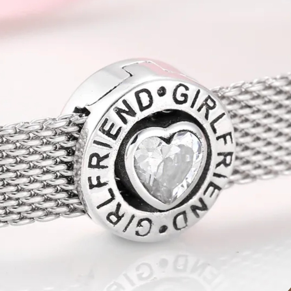 PCHARM763 CIRCULAR CON CIRCON EN FORMA DE CORAZON EN MEDIO PARA PANDORA REFLEXION