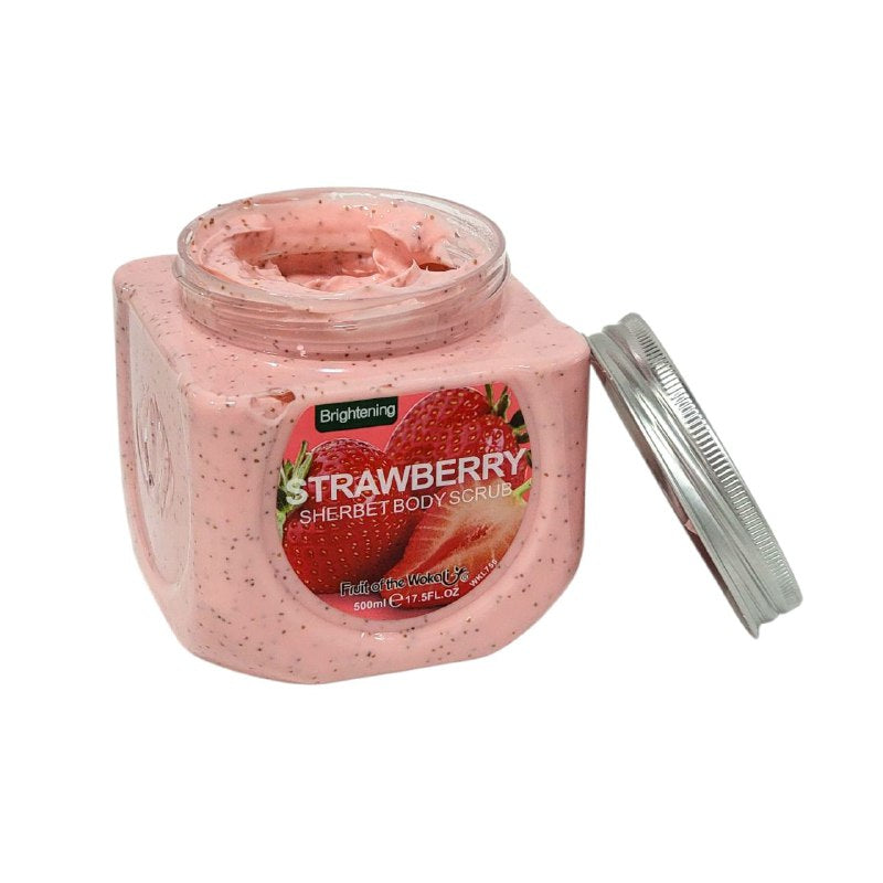 CREMA CORPORAL EXFOLIANTE DE SORBETE DE FRES QUE SUAVIZA Y DA BRILLO A LA PIEL, ELIMINANDO MANCHAS OSCURAS FRUIT OF THE WOKALI 500ML