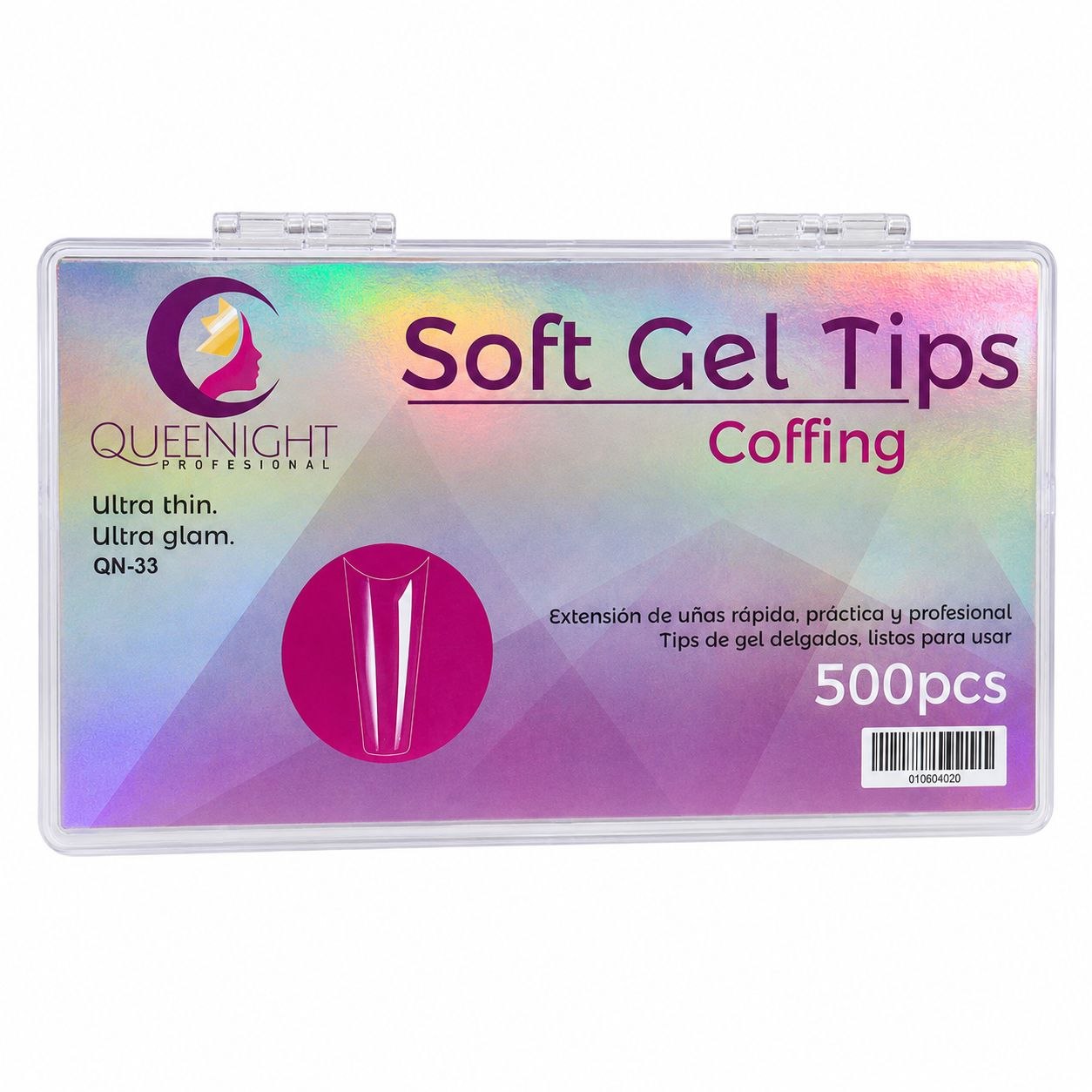 TIPS DE GEL SUAVE FORMA COFFIN TRANSPARENTES QUEENIGHT 500PCS