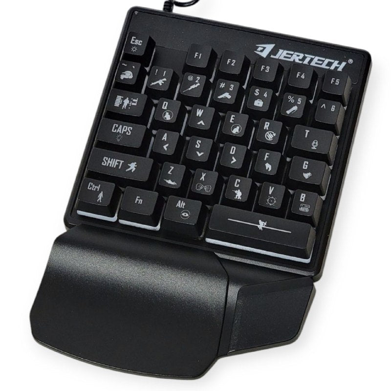TECLADO DE UNA MANO, EFECTO DESLUMBRANTE FRESCO, TECLA TALLADA, SOPORTE ERGONOMICO PARA MANOS, TECLAS ALTAS Y BAJAS JERTECH DOMINATE GK10