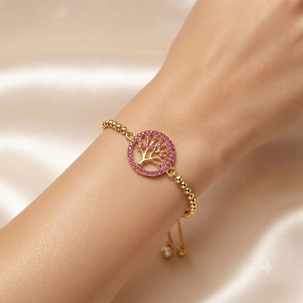 PULSERA DE ENCHAPE PARA DAMA CON DISEÑO DE ARBOL DE LA VIDA