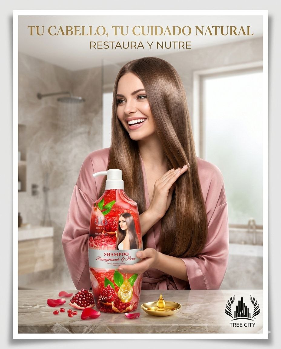 SHAMPOO DE GRANADA Y ROSA BRINDA ELASTICIDAD Y VOLUMEN TREE CITY 1L