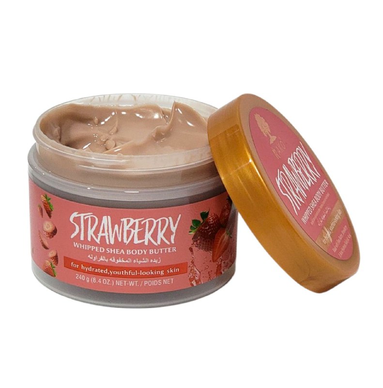 MANTECA CORPORAL DE TEXTURA BATIDA CON MANTECA DE KARITE Y ESENCIA DE FRESA NATURAL RAKO 240G