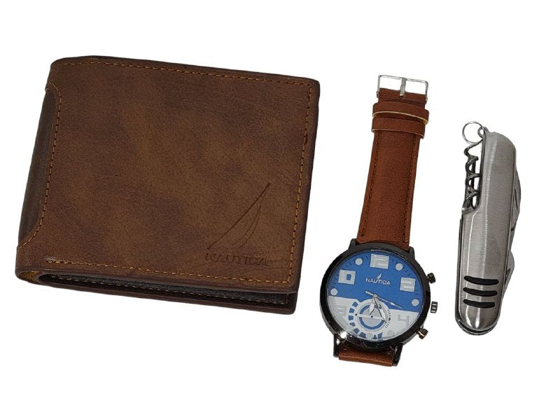 BILLETERA ECONÓMICA NAUTICA CON NAVAJA Y RELOJ