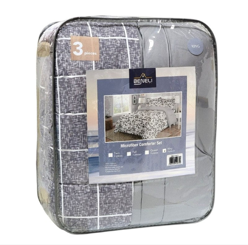 JUEGO DE EDREDON REVERSIBLE DE TAMAÑO KING DE 3PCS BENELI HOME