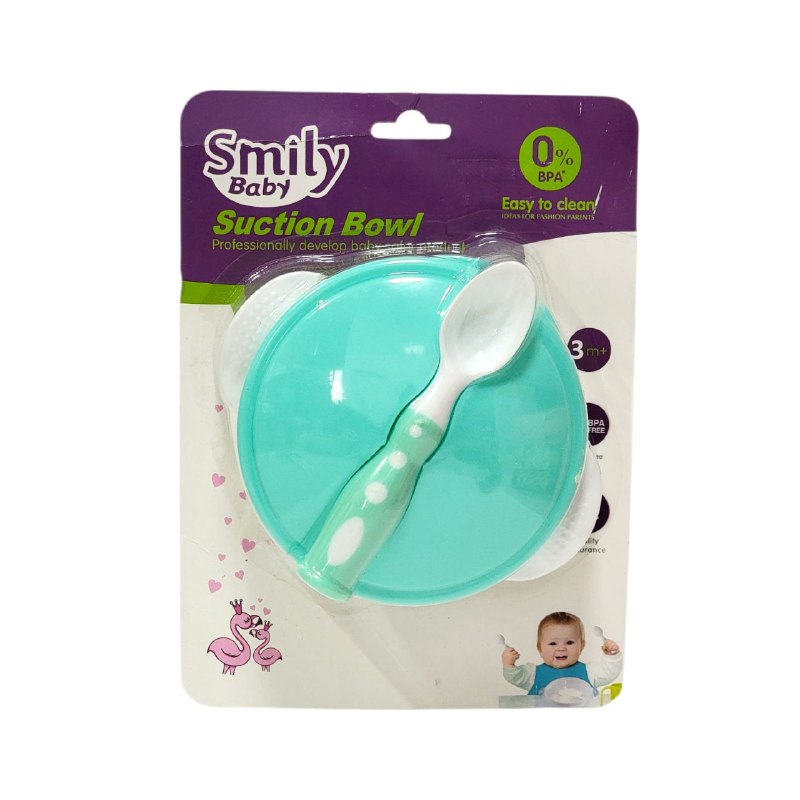 PLATO EN SET INFANTIL PARA BEBES, TAZON DE SUCCION A PARTIR DE 3 MESES DE EDAD, BASE DE SUCCION QUE EVITA DERRAMES SMILY BABY 3 COLORES
