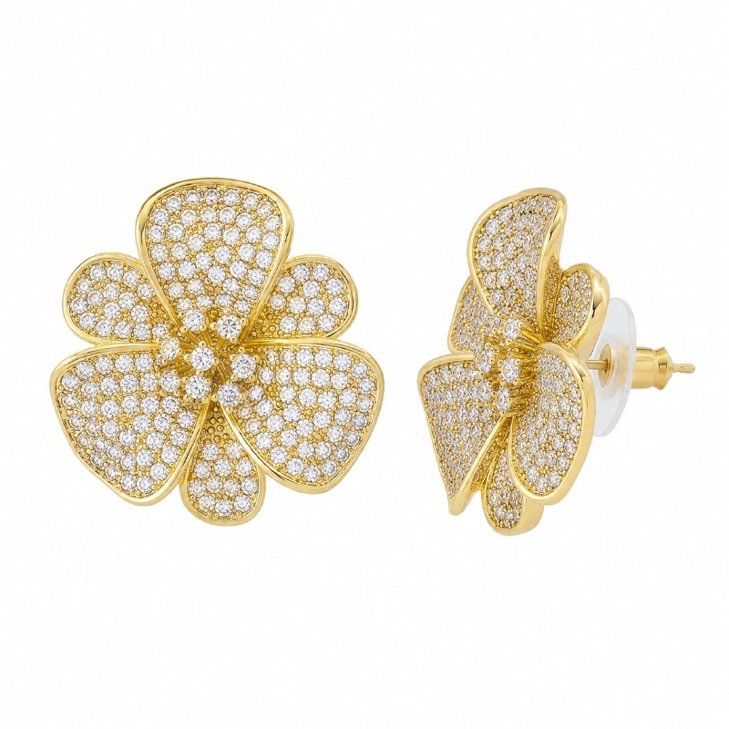 ARITOS DE ENCHAPE PARA DAMA CON DISEÑO DE FLOR 3.8CM
