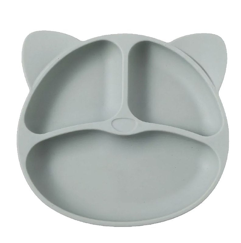 PLATO EN SET INFANTIL DE 4 DIVISIONES DE GATO PARA BEBES NO TOXICO 4 COLORES