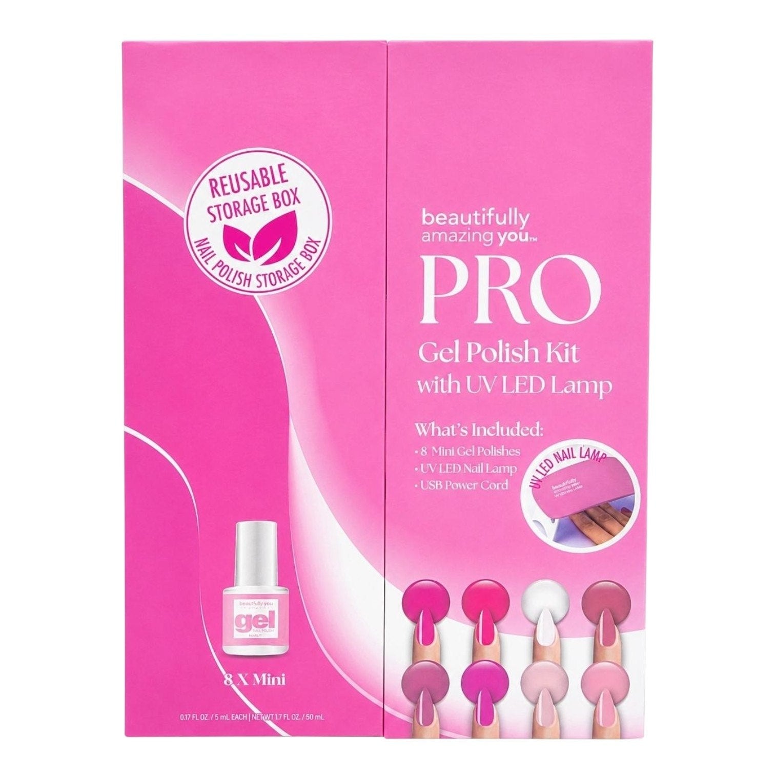 KIT DE UÑAS PERMANENTES CON LAMPARA CON TECNOLOGIA UV LED USB ROSA BEAUTIFULLY AMAZING