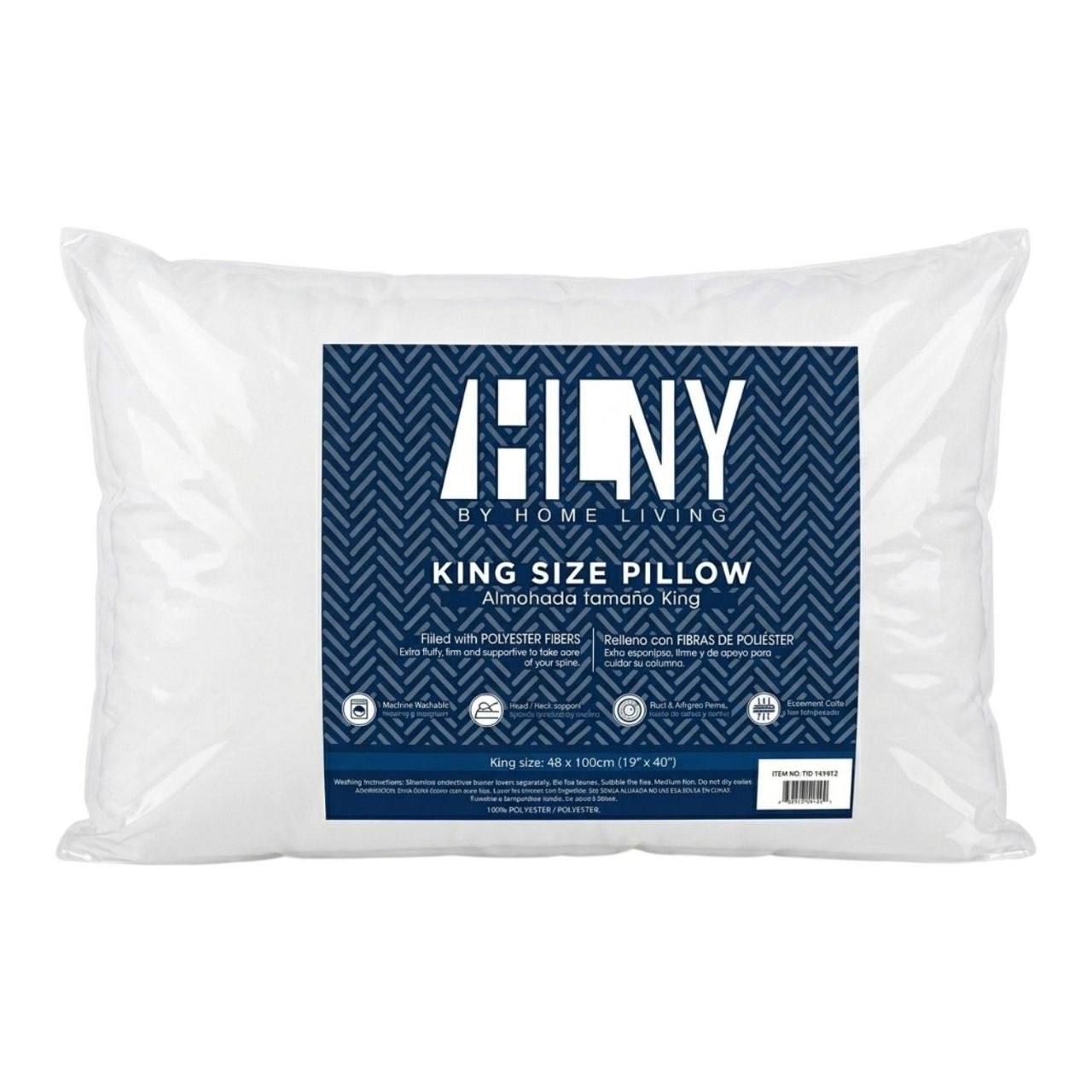 ALMOHADA TAMAÑO KING RELLENO CON FIBRAS DE POLIESTER EXTRA ESPONJOSO HKNY 48X100CM