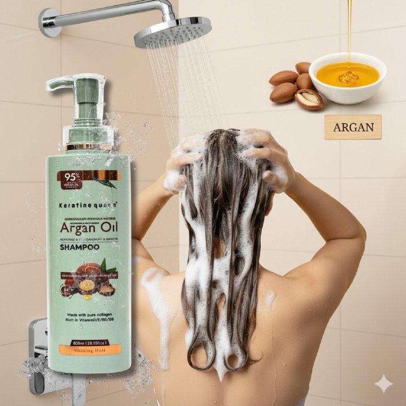 SHAMPOO NUTRITIVO Y ANTICASPA CON AROMATERAPIA CON ACEITE DE ARGAN KERATINE QUEEN 800ML