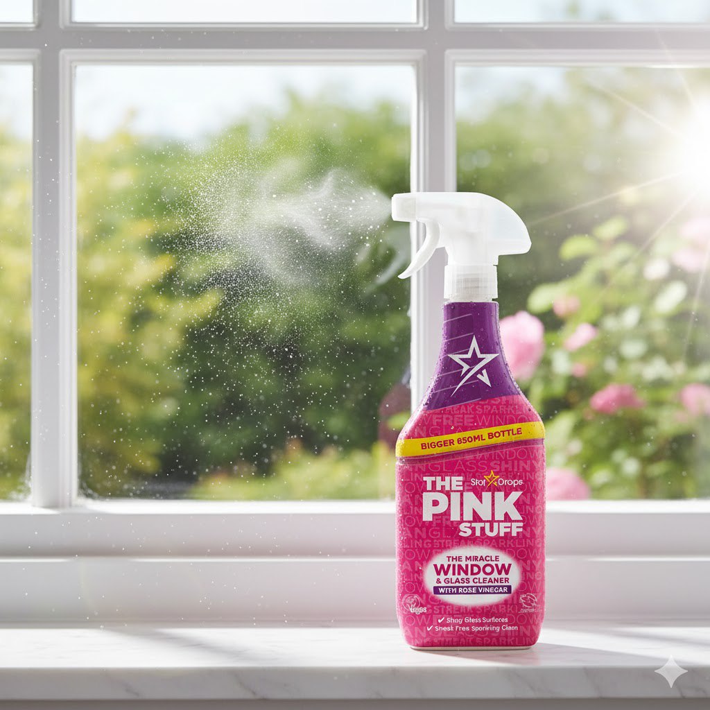 SPRAY LIMPIADOR MILAGROSO DE VENTANAS Y CRISTALES CON VINAGRE DE ROSAS THE PINK STUFF STAR DROPS 850ML