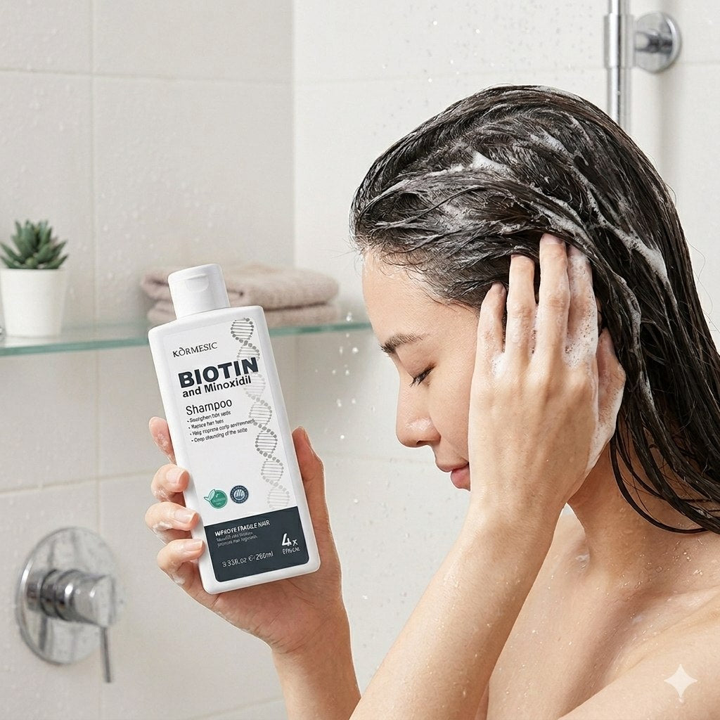 SHAMPOO DE BIOTINA Y MINOXIDIL FORTALECEDOR Y ESTIMULANTE KORMESIC 265ML