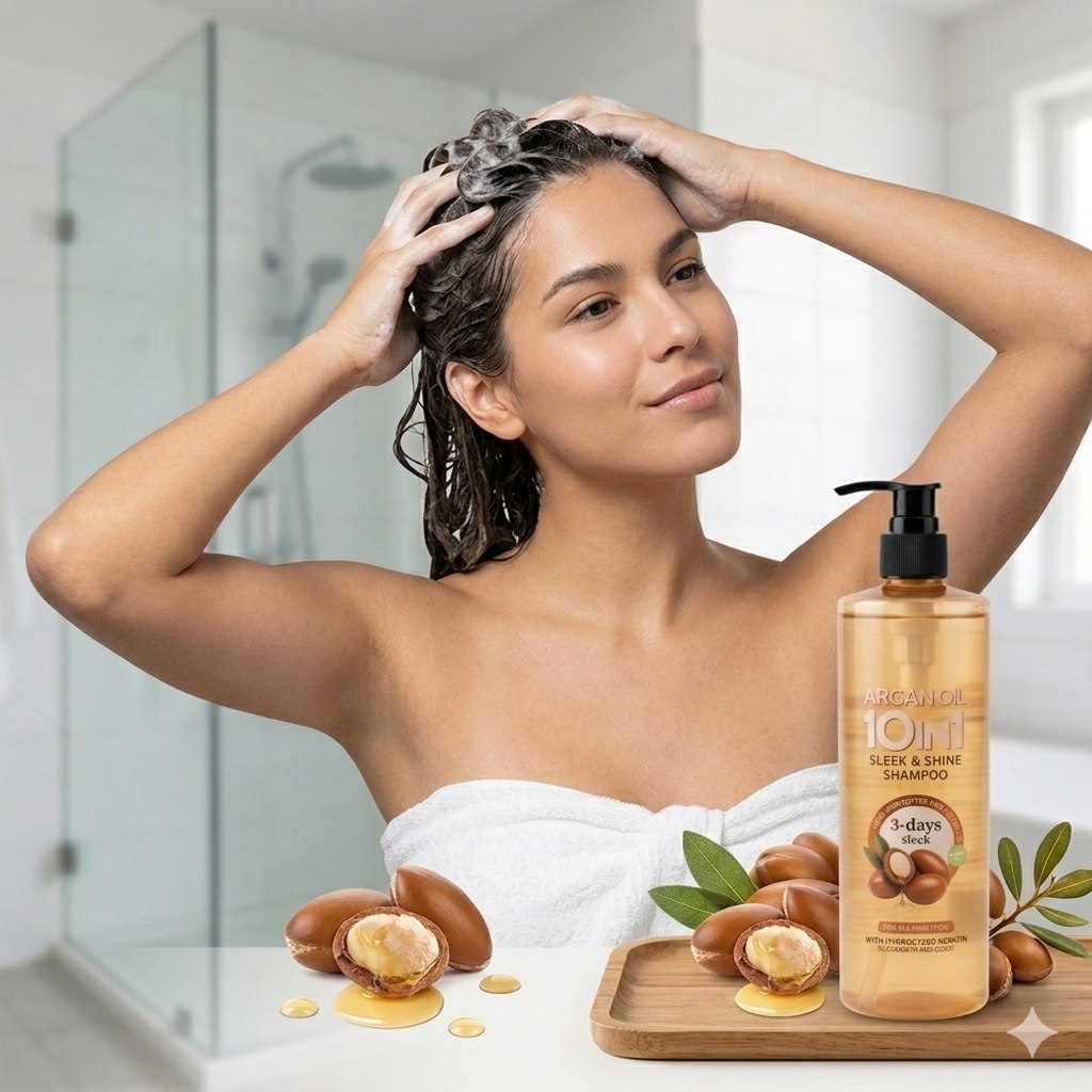 SHAMPOO 10 EN 1 EFECTO SEDOSO Y BRILLO PROFUNDO CON ACEITE DE ARGAN ARGAN OIL 500ML