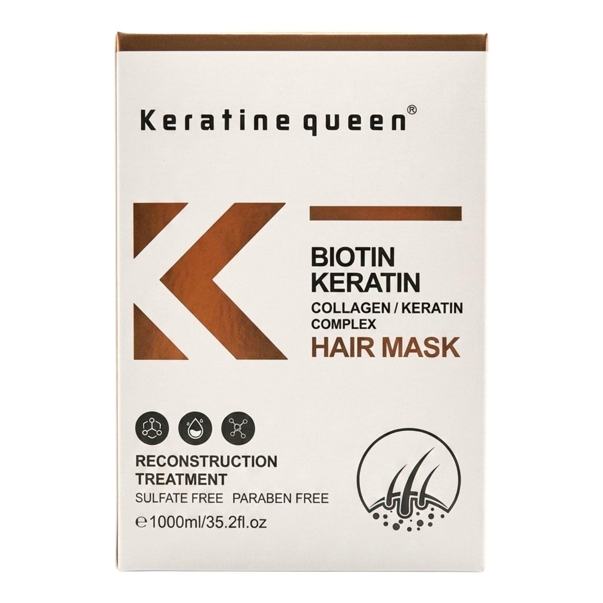 MASCARILLA PARA EL CABELLO DE CUIDADO INTENSIVO CON BIOTINA Y QUERATINA KERATINE QUEEN 1000ML