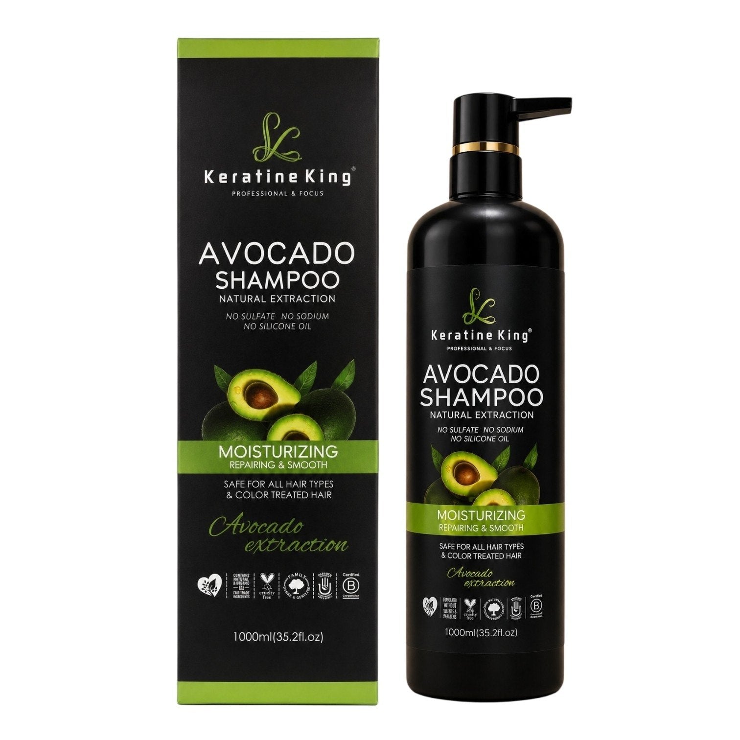 SHAMPOO DE AGUACATE PURIFICANTE Y NUTRITIVO KERATINE KING 1000ML