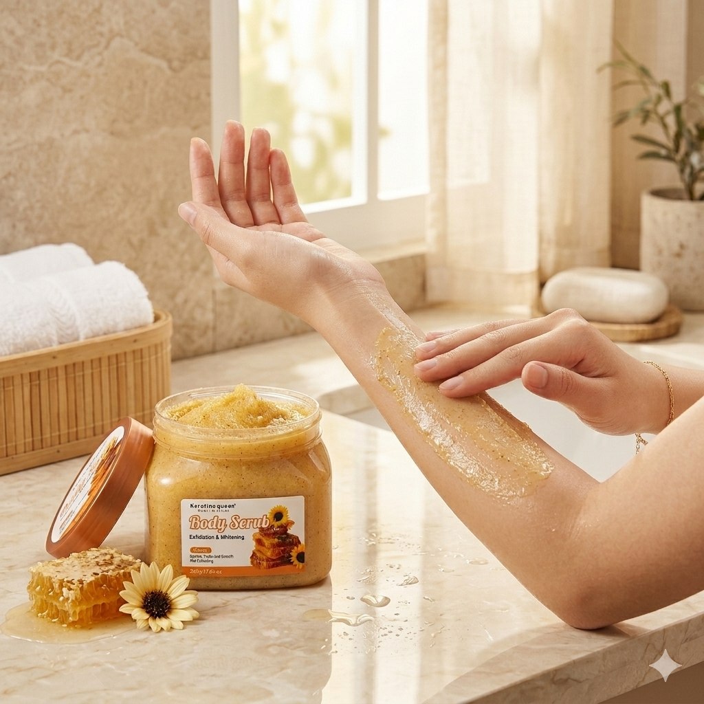 EXFOLIANTE CORPORAL ACLARANTE E ILUMINADOR Y EXTRACTO DE MIEL KERATINE QUEEN 500G