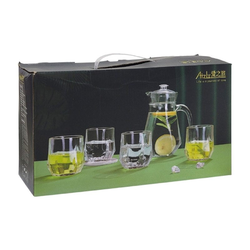 RECIPIENTE PICHEL JARRA EN SET CON VASOS DE VIDRIO DE 5 PIEZAS AIZLV