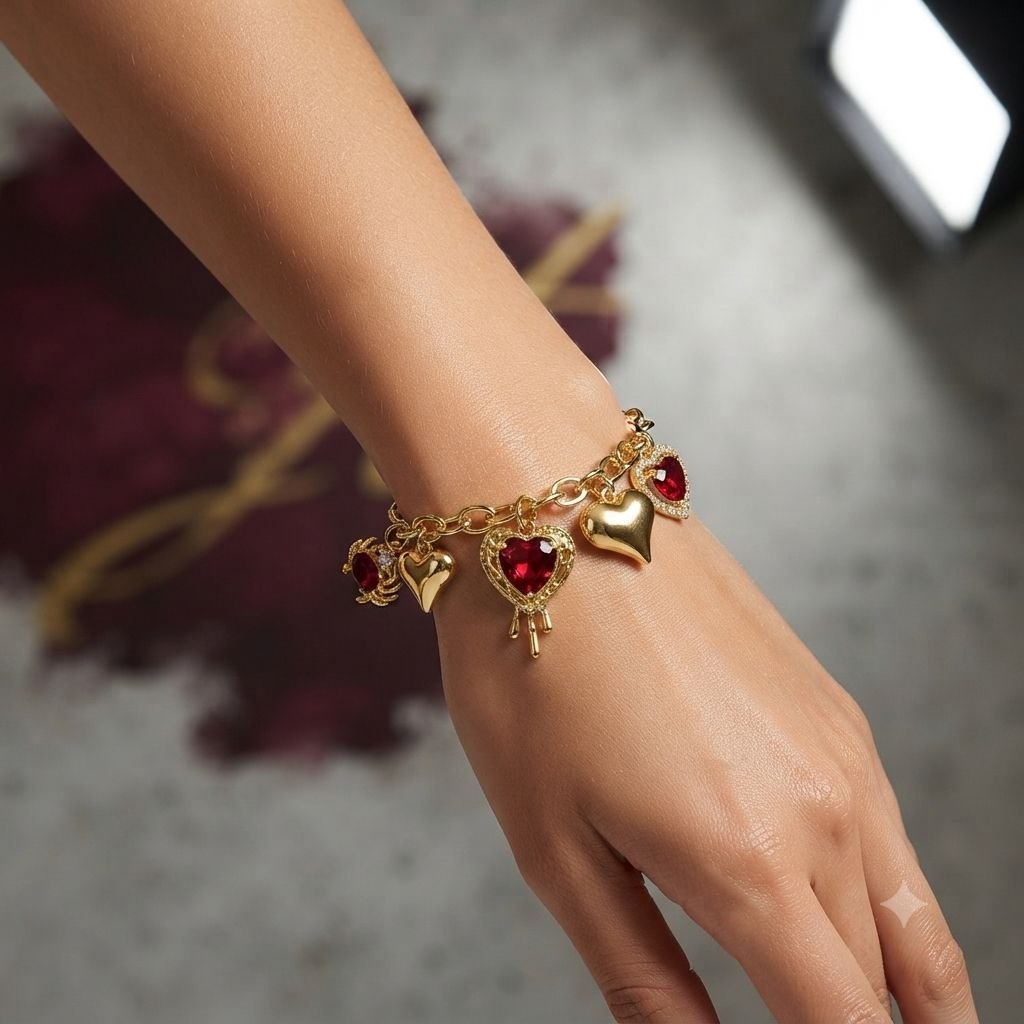 PULSERA DE ENCHAPE PARA DAMA CON DISEÑO DE CORAZONES