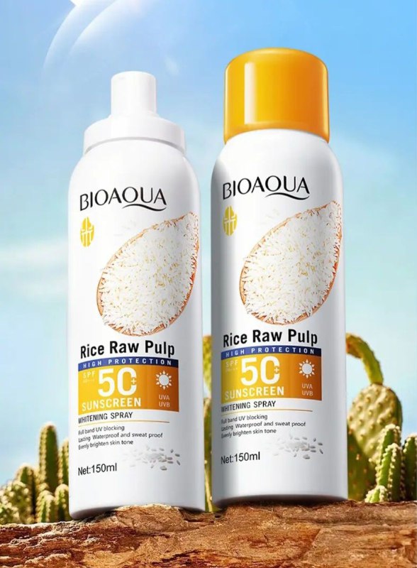 PROTECTOR SOLAR EN SPRAY BLANQUEADOR E ILUMINADOR CON PULPA CRUDA DE ARROZ SPF 50 BIOAQUA 150ML