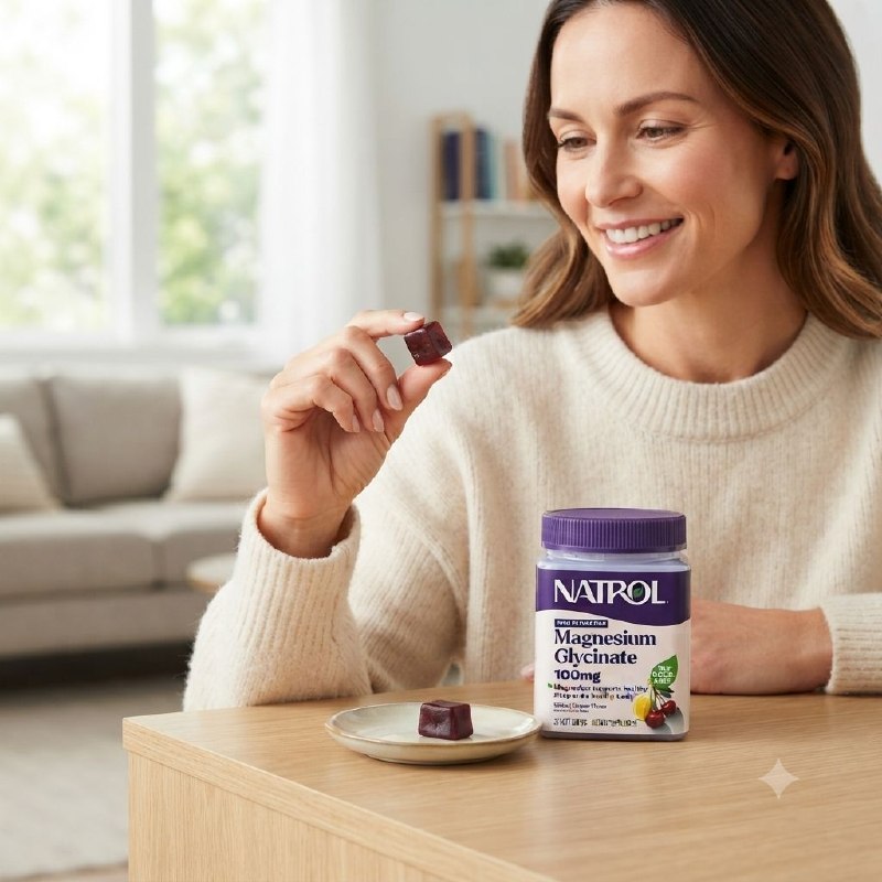 VITAMINAS MASCABLES BLANDOS DE GLICINATO DE MAGNESIO SABOR CEREZA Y LIMÓN NATROL MAGNESIUM GLYCINATE 100 MG 30 MASCABLES BLANDOS