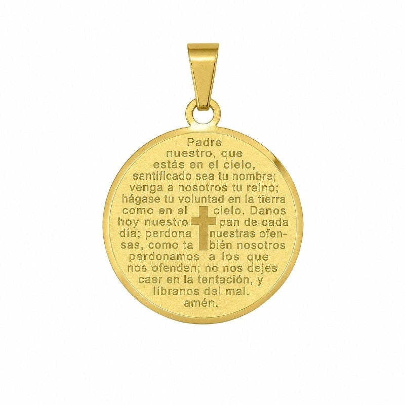 DIJE DE ENCHAPE PARA CADENA CON DISEÑO DE PADRE NUESTRO Y CRUZ 5CM