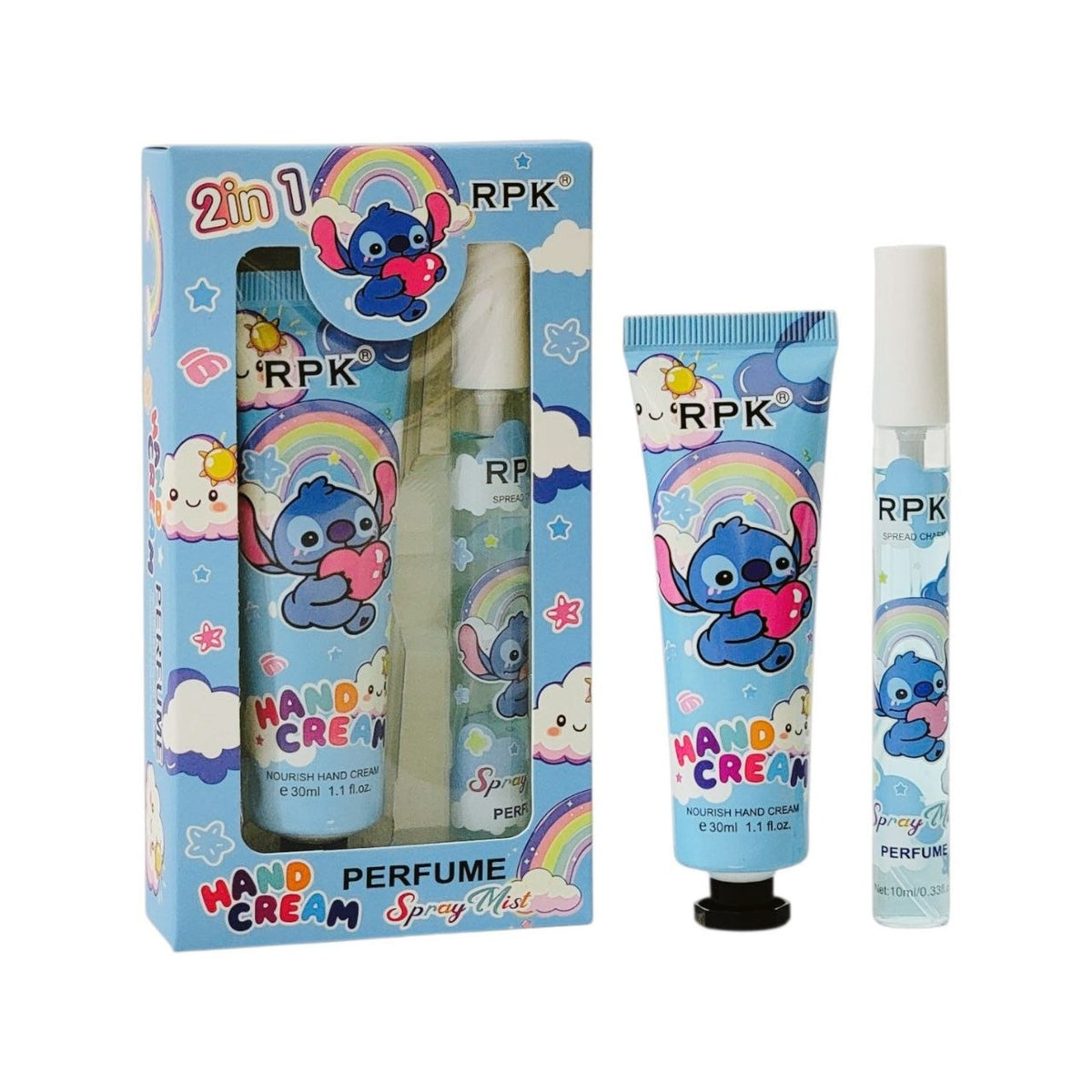 SET DE CREMA PARA MANOS Y PERFUME DEL PERSONAJE STITCH AROMA DE LARGA DURACION RPK 30ML + 10ML