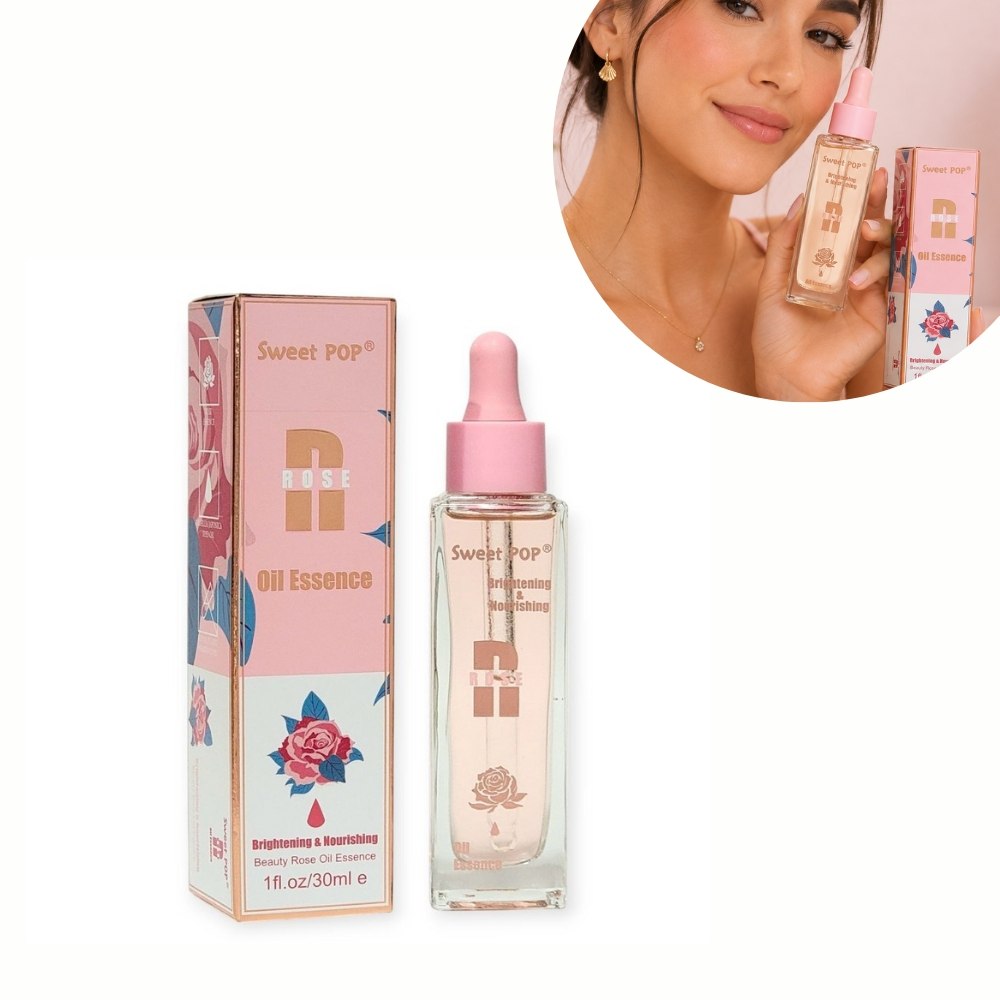 ACEITE FACIAL ILUMINADOR Y NUTRITIVO DE ROSA, EXTRACTOS VEGETALES, INOSITOL, ACIDO ETILO, MEJORA LA PIEL DESHIDRATADA, SUAVE SWEET POP ROSE OIL ESSENCE 30ML