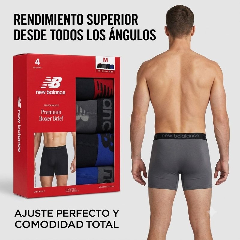 ROPA INTERIOR PARA CABALLERO NEW BALANCE BOXER BRIEF 4 UNIDADES