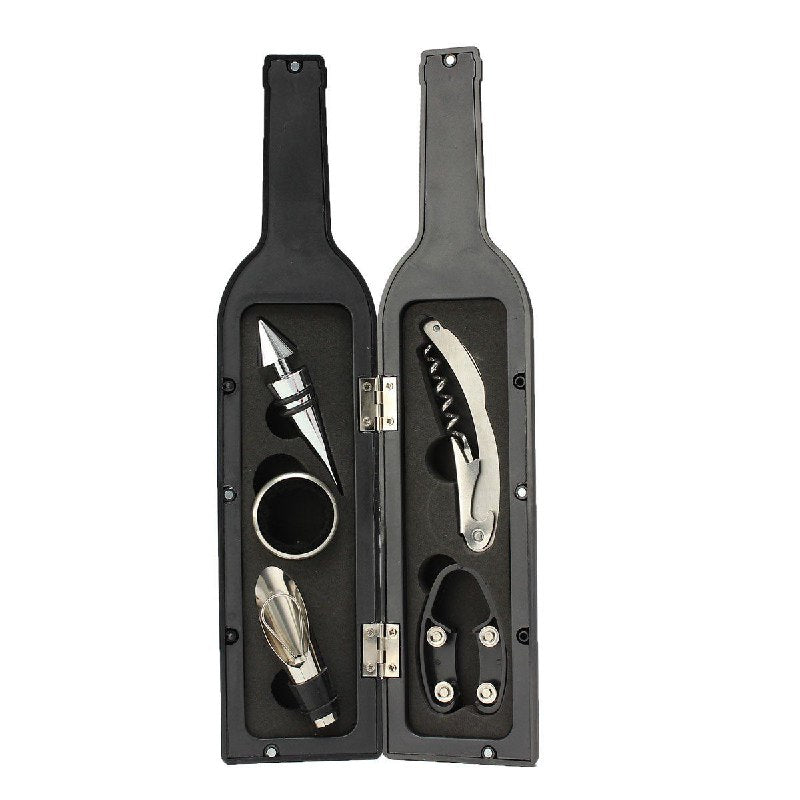 SET DE HERRAMIENTAS PARA BOTELLAS DE VINO SACA CORCHO DE ACERO INXOIDBALE CON ESTUCHE 5PCS