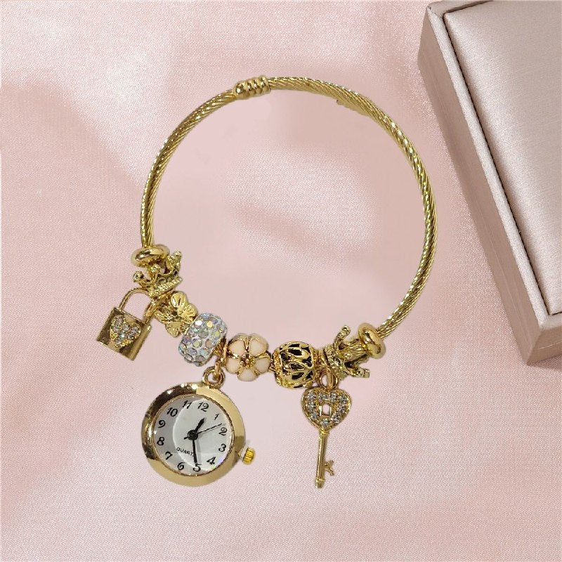 RELOJ ECONOMICO ESTILO PANDORA PARA DAMA DE ACERO CON BAÑO DE ENCHAPE
