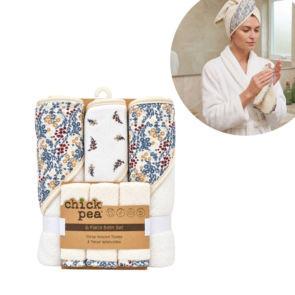 SET DE BAÑO DE 6 PIEZAS CON TOALLAS Y PAÑOS CHICK PEA 6UND