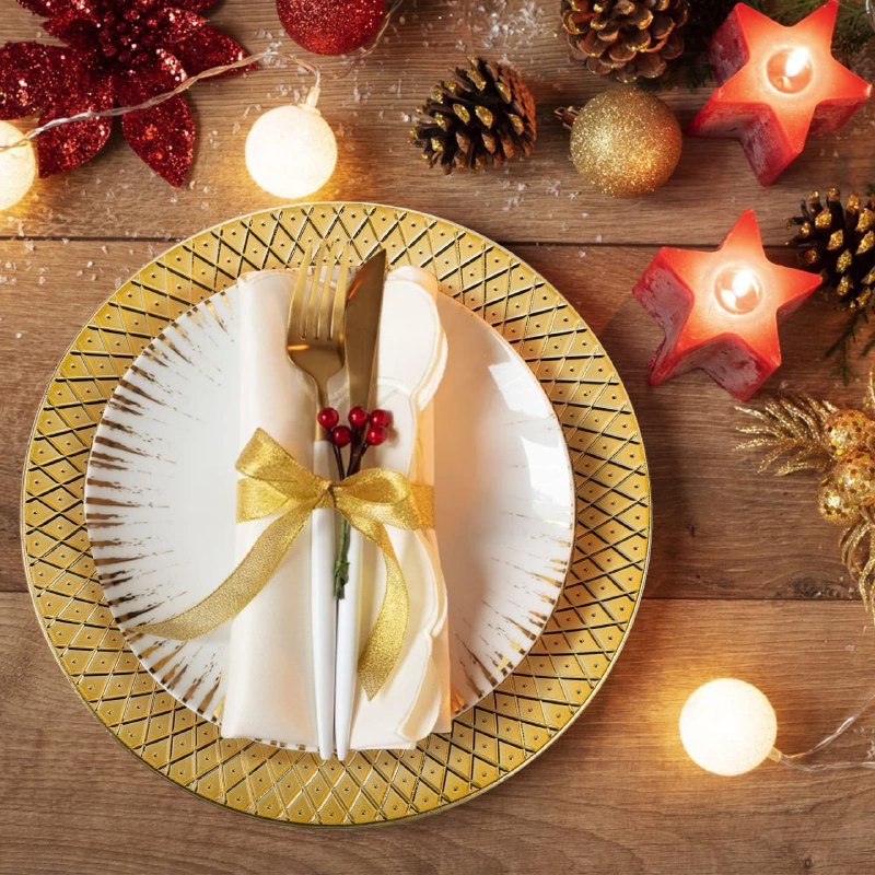 PLATO DE CARGA DECORATIVO NAVIDEÑO BRILLANTE DE PLASTICO DORADO L'ART 32X32CM