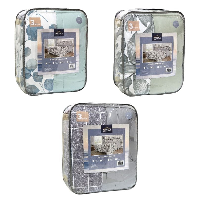 JUEGO DE EDREDON REVERSIBLE DE TAMAÑO KING DE 3PCS BENELI HOME