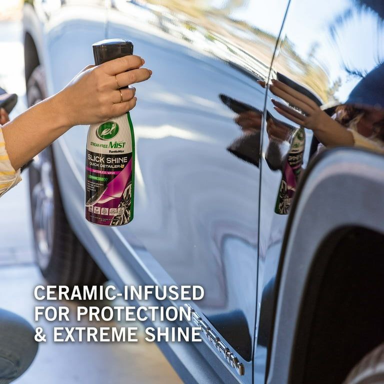 CERA LIQUIDA EN SPRAY PARA AUTO, DA BRILLO RESBALADIZO PARA DETALLES RAPIDOS, LAVADO SIN AGUA QUE SE LIMPIA FACILMENTE STEAK FREE MIST TURTLEWAX SLICK SHINE 591ML