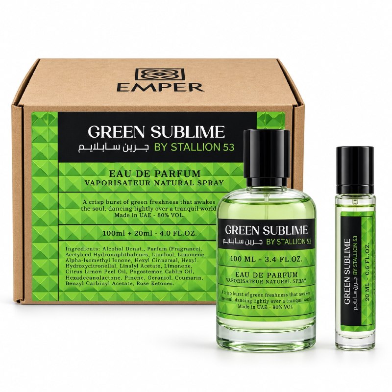 SET EMPER GREEN SUBLIME BY STALLION 53 EDP 100ML EDP 20ML (H) (DUPE VALENTINO UOMO BORN IN ROMA GREEN STRAVAGANZA EDT)